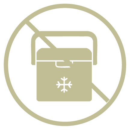 No refrigerator or freezer symbol in a beige circle with a diagonal slash