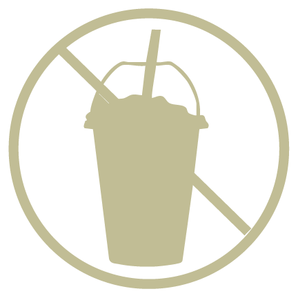No drinks allowed icon in beige, showing a cup with a straw crossed out by a diagonal slash