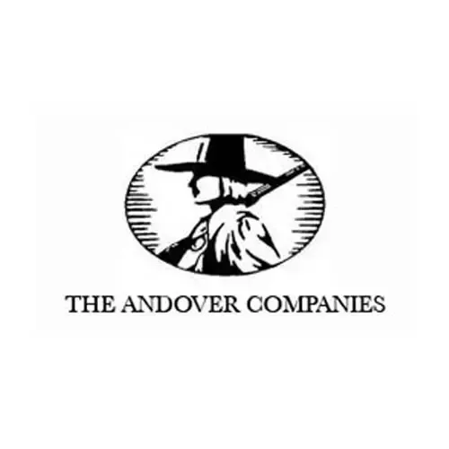 Black and white oval logo with a pilgrim figure in profile wearing a hat; text reads