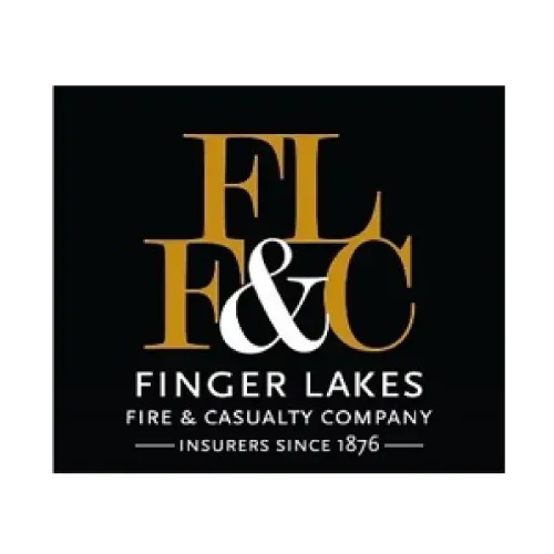 Logo for Finger Lakes Fire & Casualty Company: Black background with gold letters