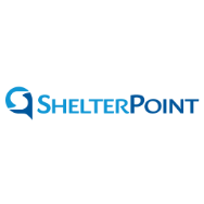 ShelterPoint logo: blue abstract symbol next to