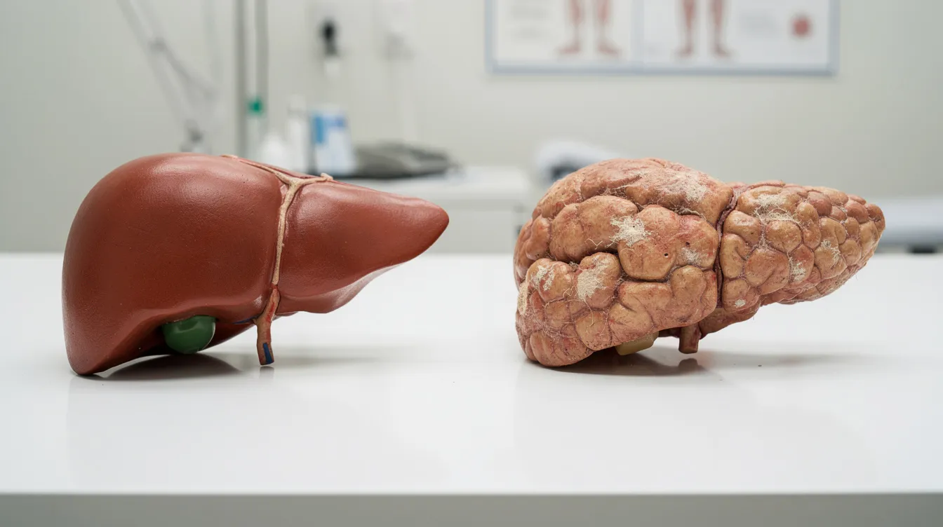 Two anatomical organ models, a smooth liver and a textured pancreas, on a white table in a lab setting