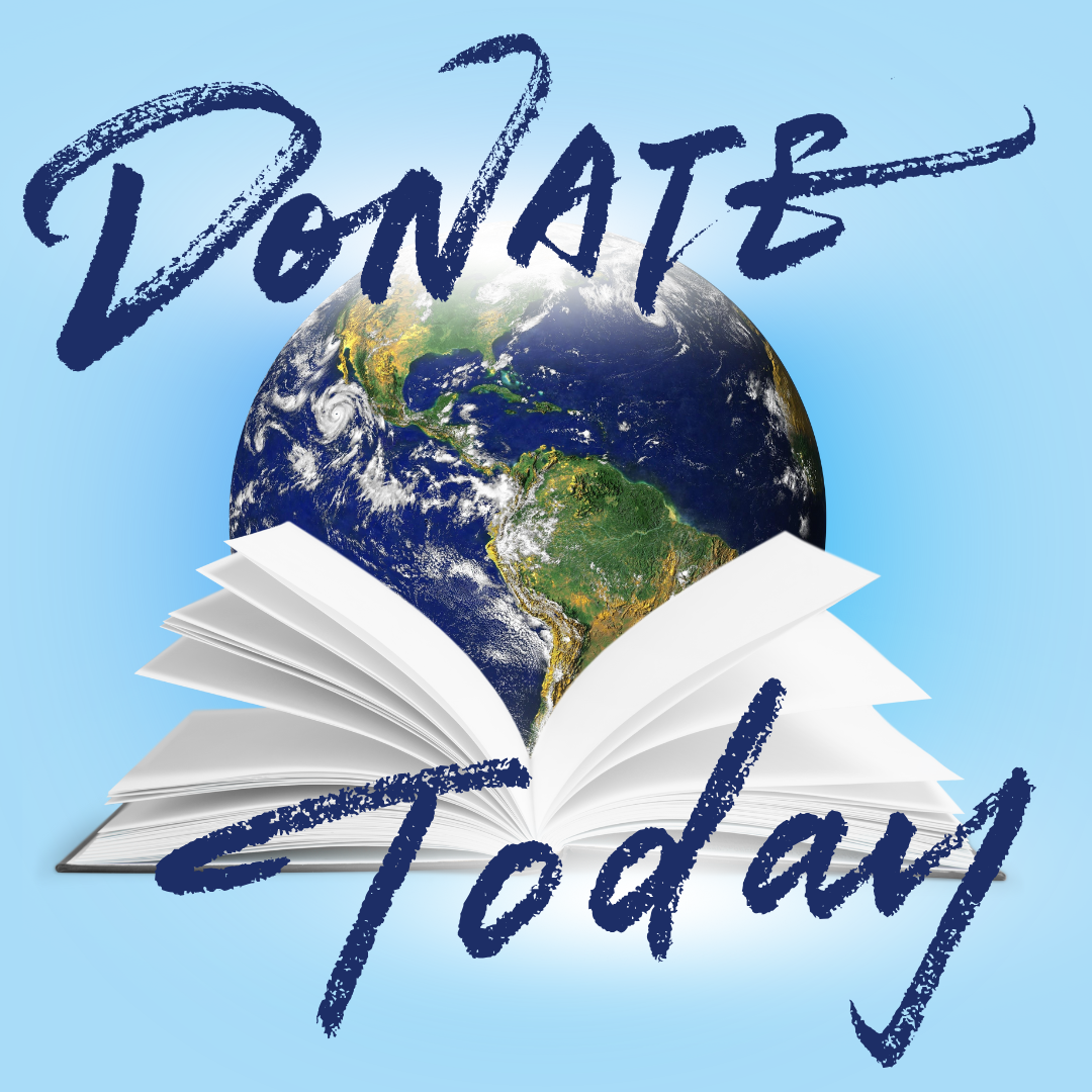 An open book with the words donate today written on it