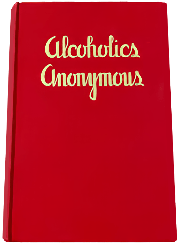 A red book titled alcoholics anonymous on a white background