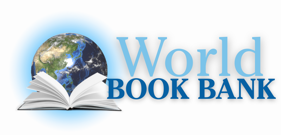 The logo for the world book bank shows a book with a globe on it.