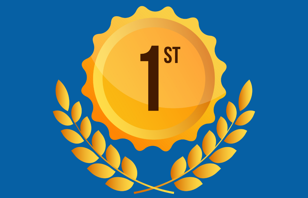 A gold medal with the number 1 on it
