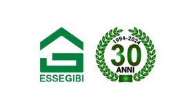 Logo ESSEGIBI verde con un tetto di casa stilizzato e una sigla geometrica.