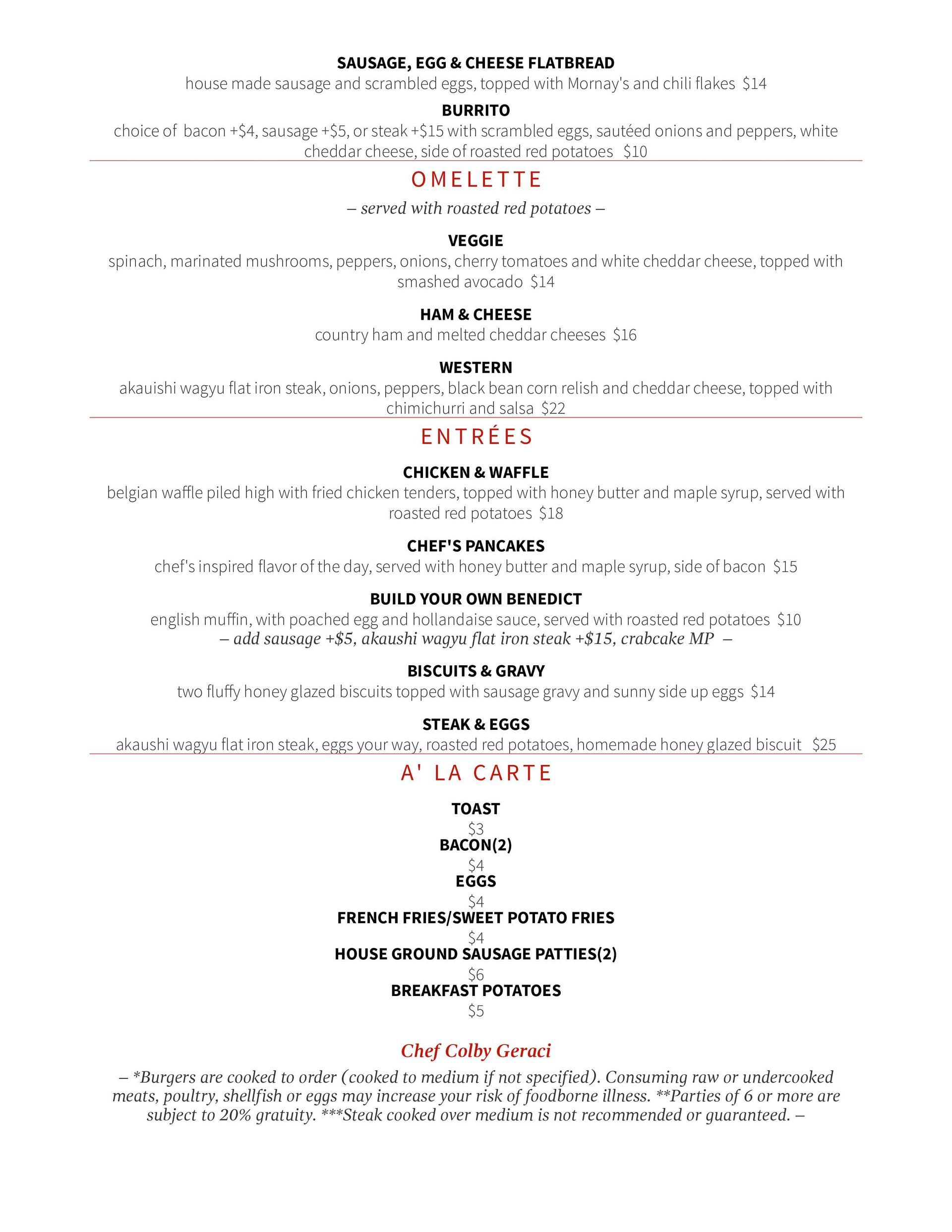 A menu for a restaurant with a lot of food on it.