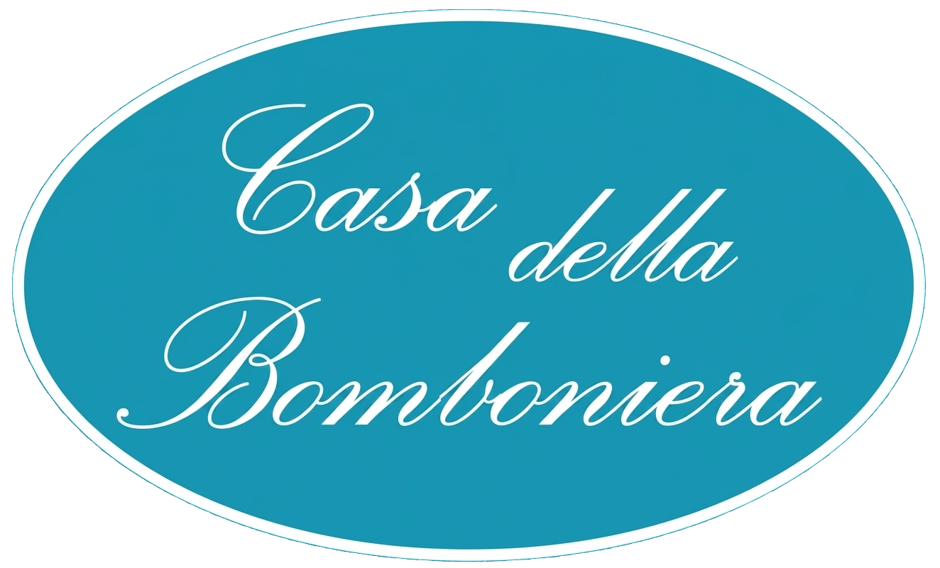 Teal oval logo with white cursive text reading “Casa della Bomboniera”