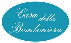 Teal oval logo with white cursive text reading “Casa della Bomboniera”