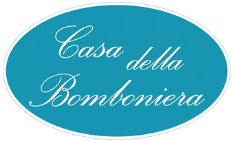 Teal oval logo with white cursive text reading “Casa della Bomboniera”