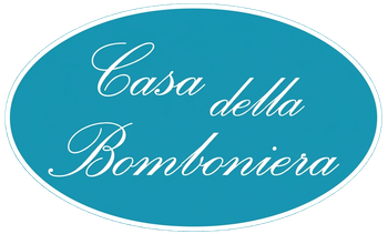 Teal oval logo with white cursive text reading “Casa della Bomboniera”