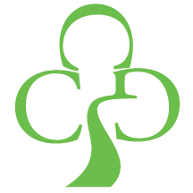 Green abstract logo with interconnected circular shapes and a flowing curved center design
