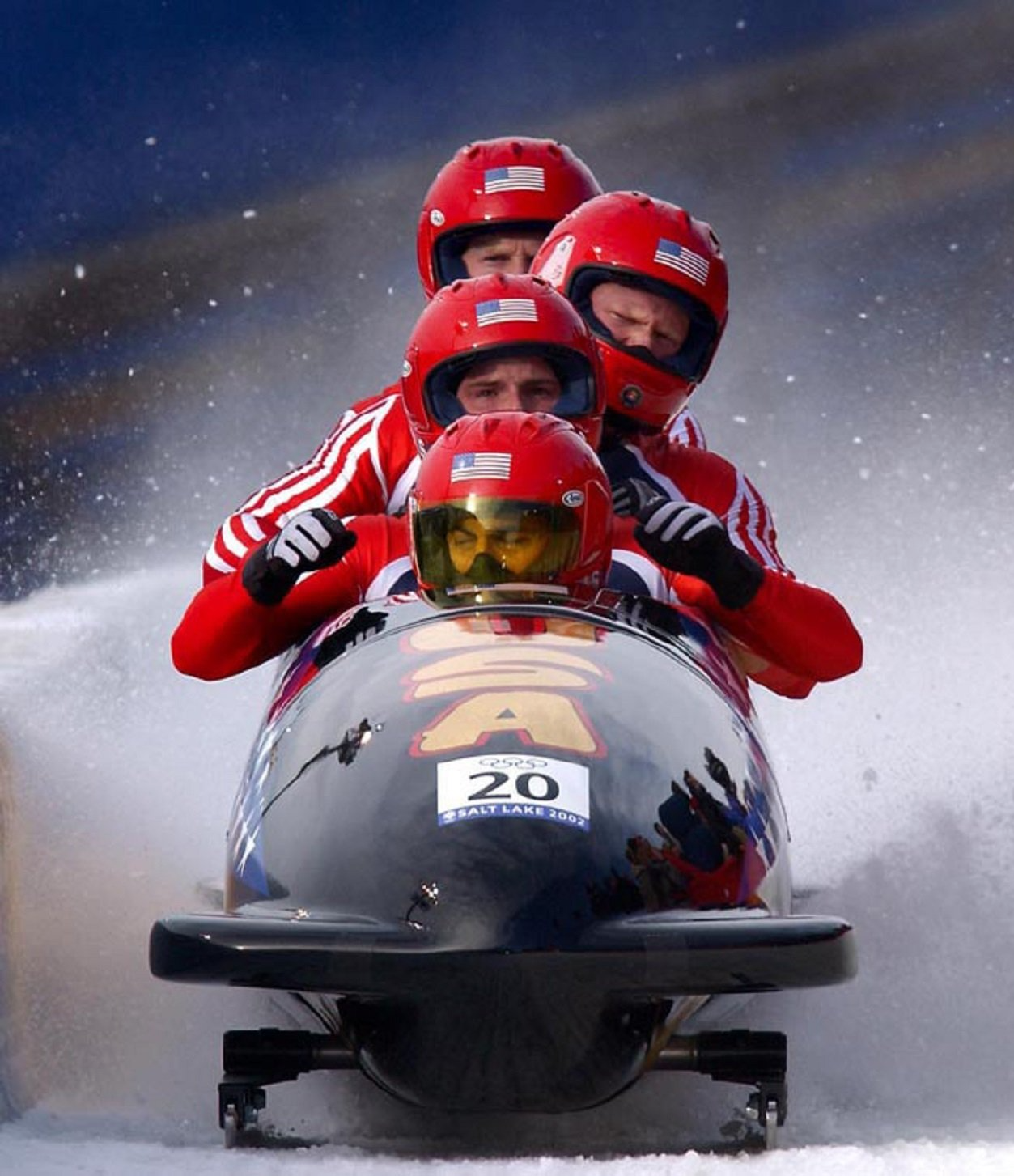 The number 20 is on the side of a sled