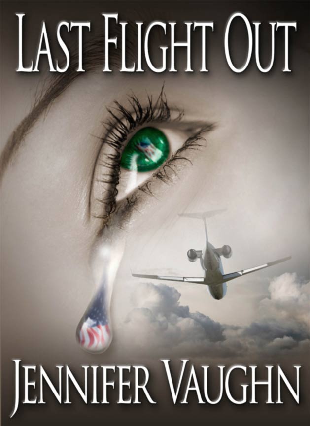 A book cover for last flight out by jennifer vaughn