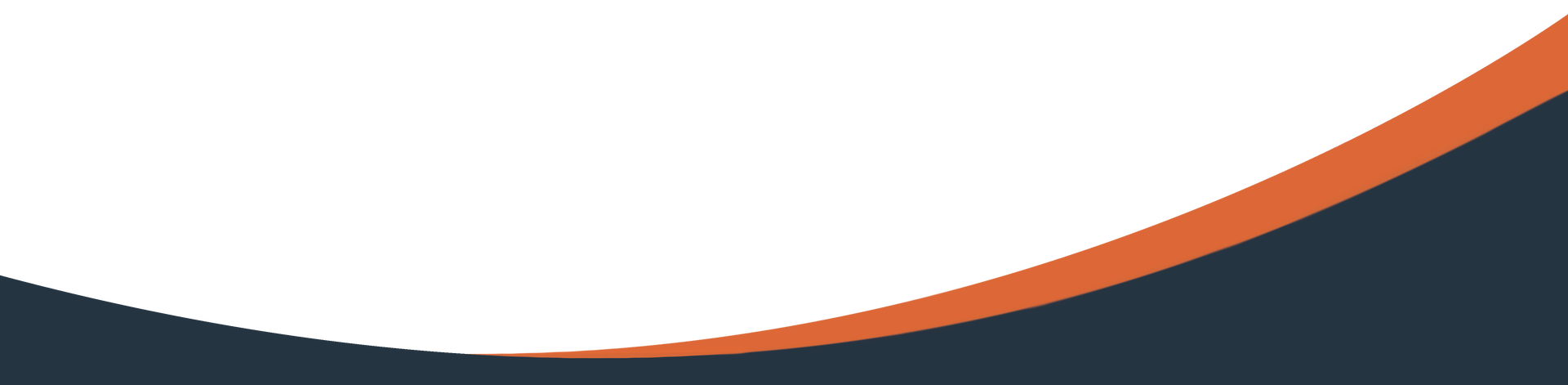 A dark blue abstract shape with a smooth, curved edge accented by a thin orange border against a white background.