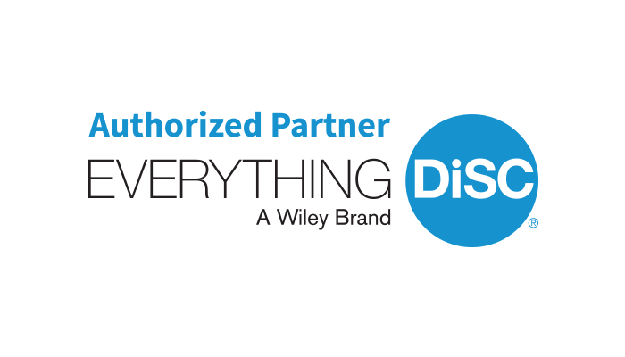 Authorized Partner logo for Everything DiSC, a Wiley brand, featuring blue text and a blue circle with the word DiSC.