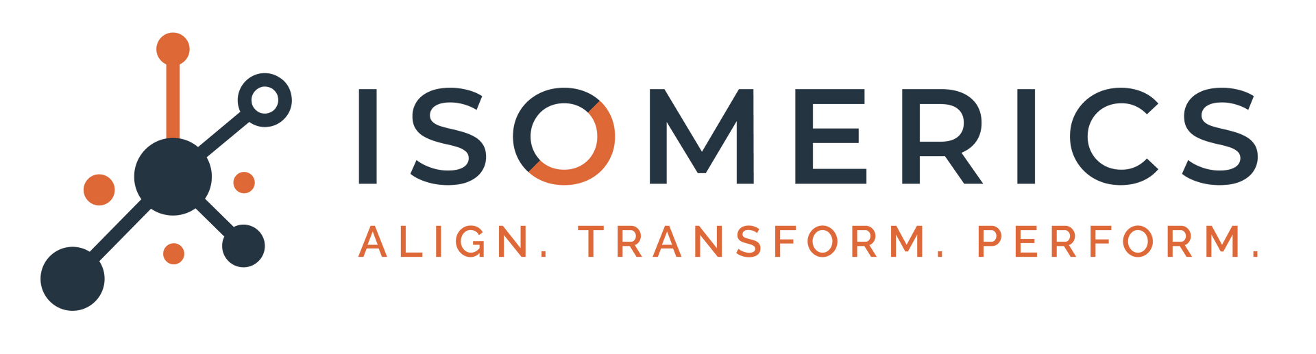 The Isomerics logo features a dark gray and orange molecular icon next to the company name and tag line.