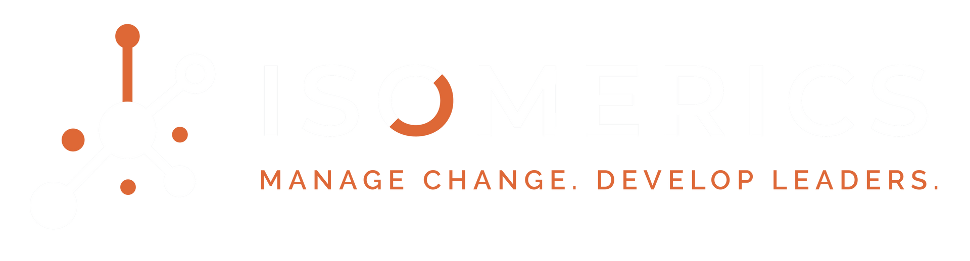 Logo for Isomerics featuring a light gray and orange molecule graphic next to the company name and tag line.