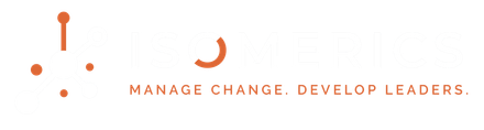Logo for Isomerics featuring a light gray and orange molecule graphic next to the company name and tag line.