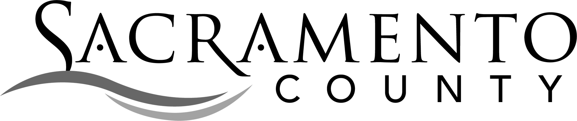 Sacramento County logo with stylized, wave-like text underlining the word 