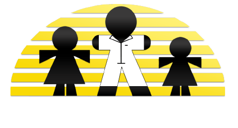 NesdaTrak Online logo with figures in front of a yellow sun shape: two black figures flanking a white-coated figure.