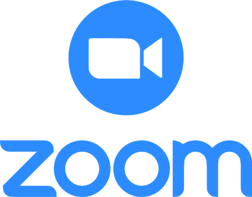 Zoom logo: Blue circle with white video camera icon above the word 
