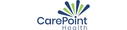CarePoint Health logo with blue and green burst design and text.