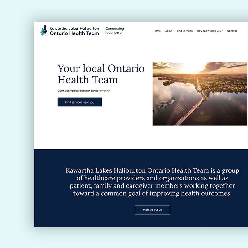 Website for Kawartha Lakes Haliburton Ontario Health Team with logo and call to action.