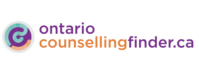 Logo for Ontario Counselling Finder, features a colorful swirl and text: 