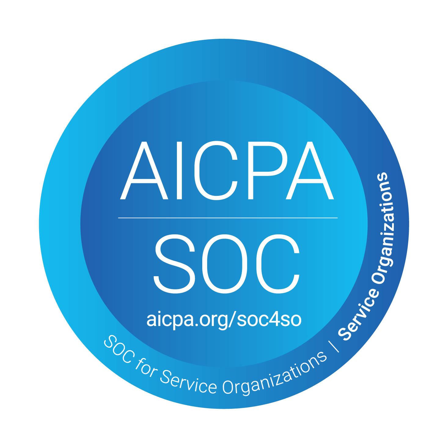 AICPA SOC logo: Blue circle with white text.