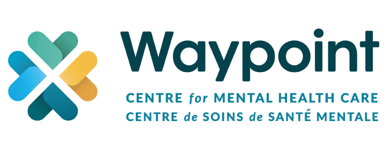Waypoint Centre for Mental Health Care logo: colorful geometric design and dark teal text.
