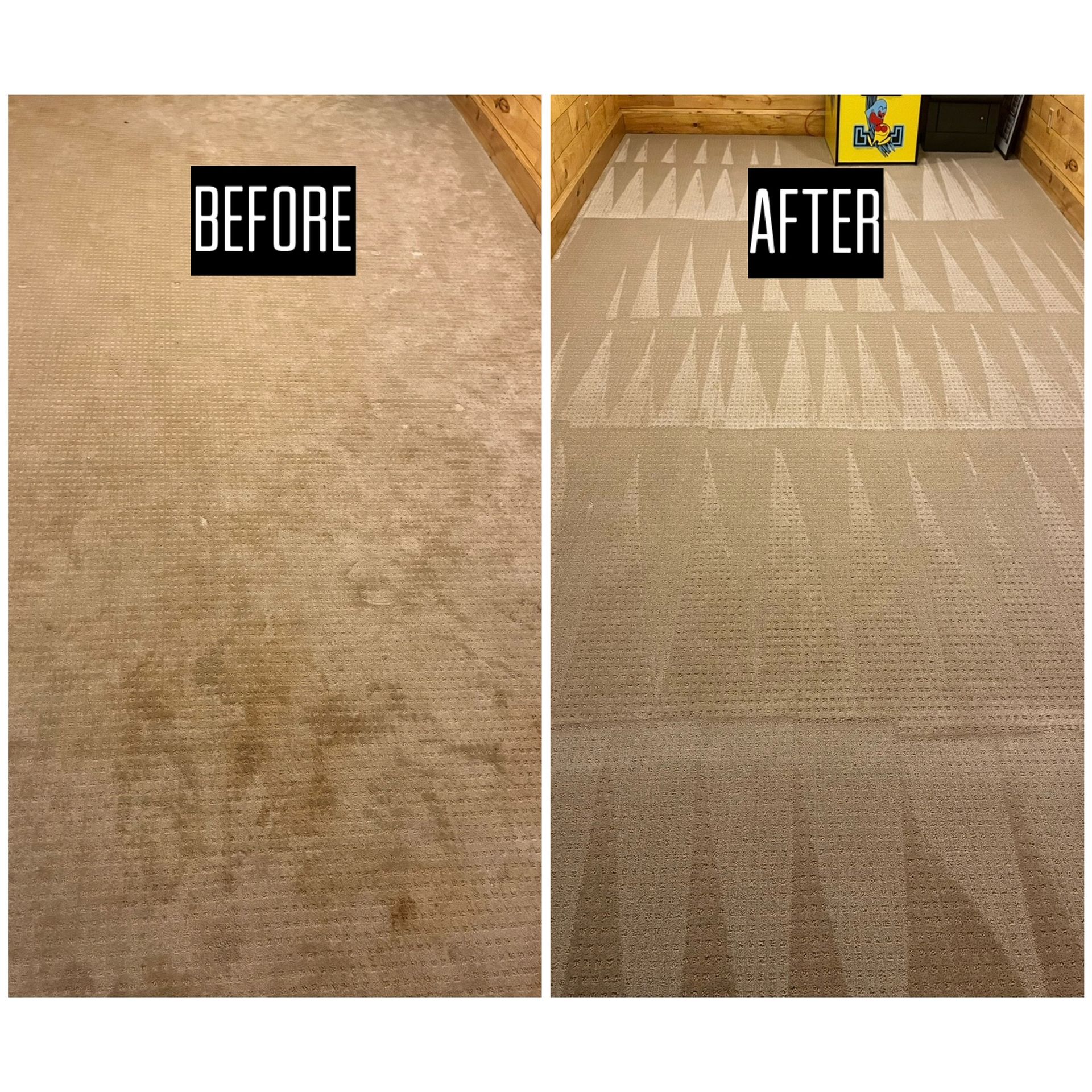 Carpet cleaning before-and-after comparison.
