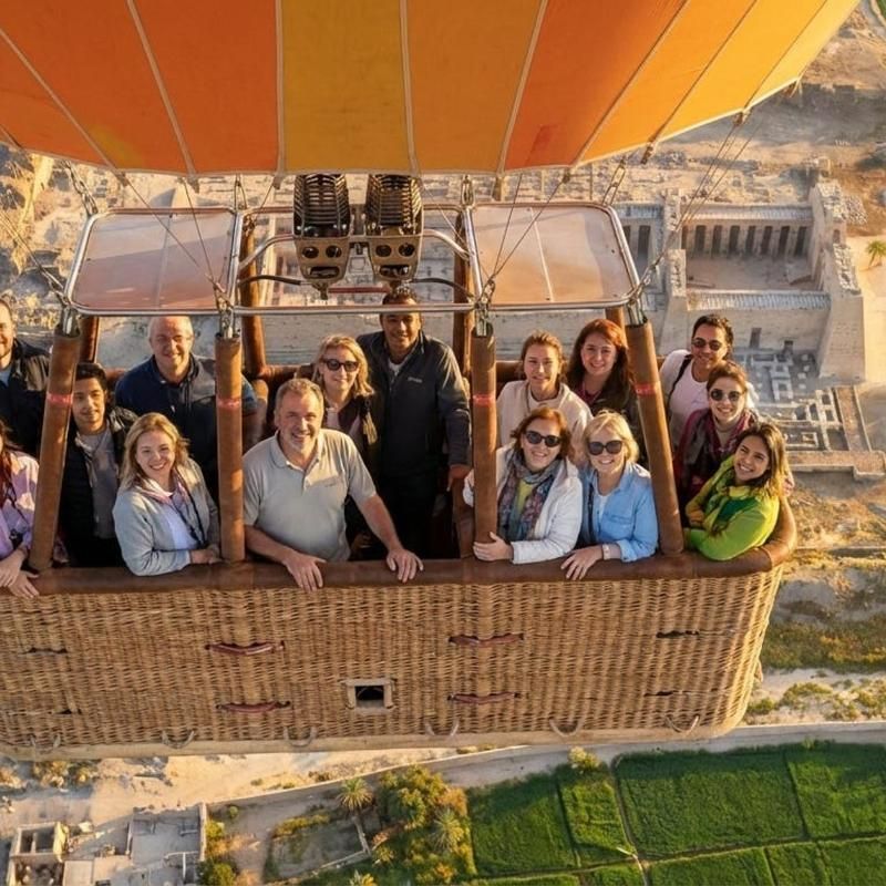 Passengers enjoying a Luxor hot air balloon ride