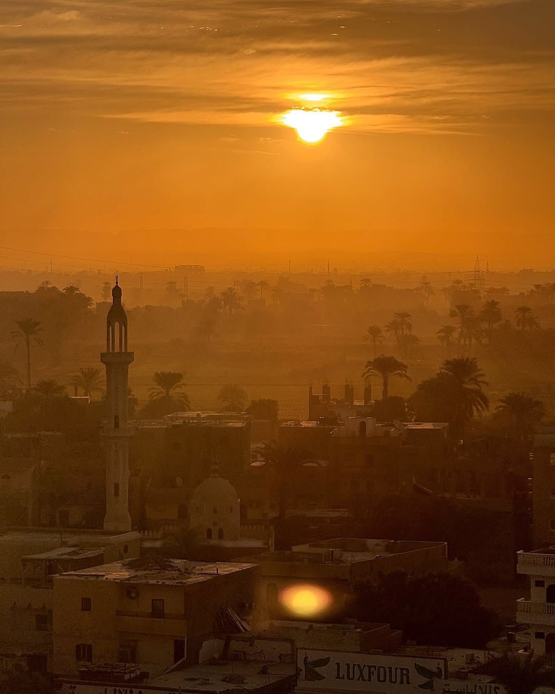 Sunrise aerial view of Luxor from a hot air balloon