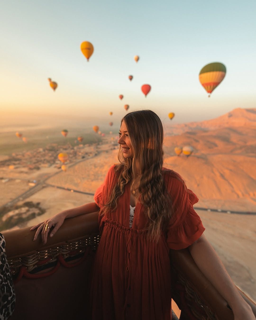 Sunrise over ancient Luxor from a balloon
