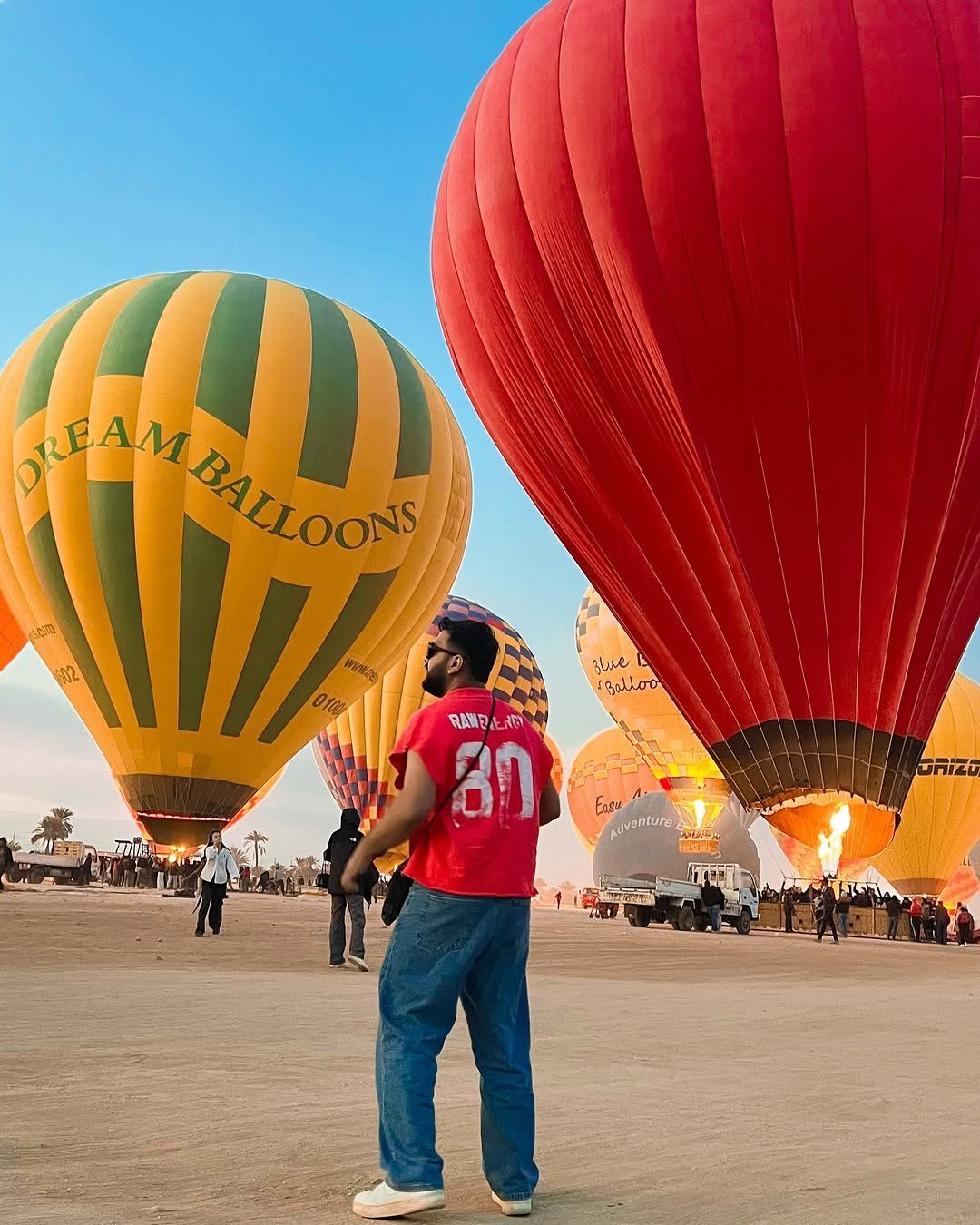 Luxor hot air balloon flying above the desert