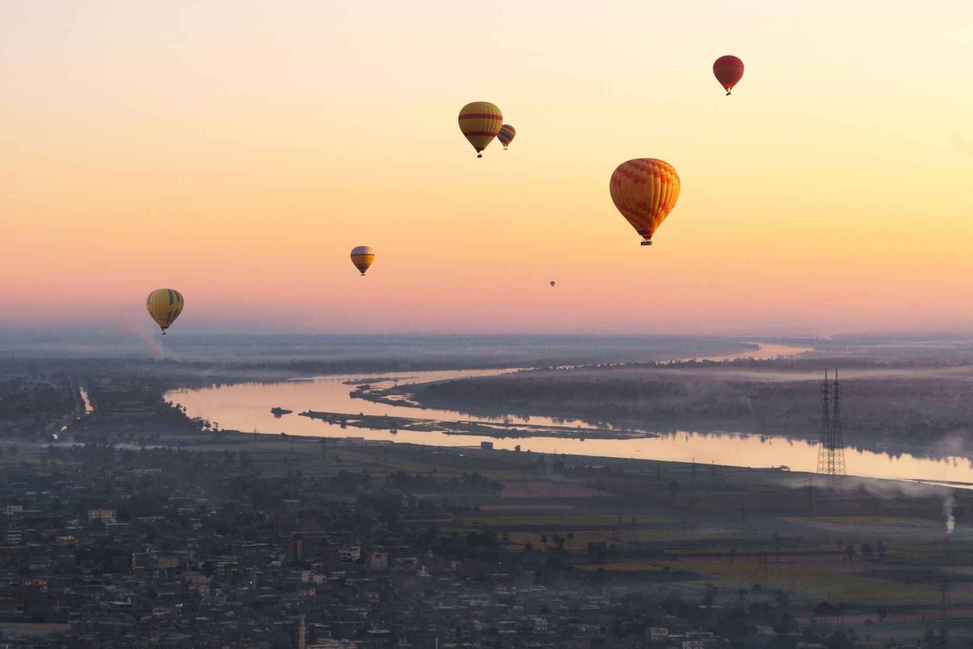 Sunrise view of Luxor Egypt from a hot air balloon