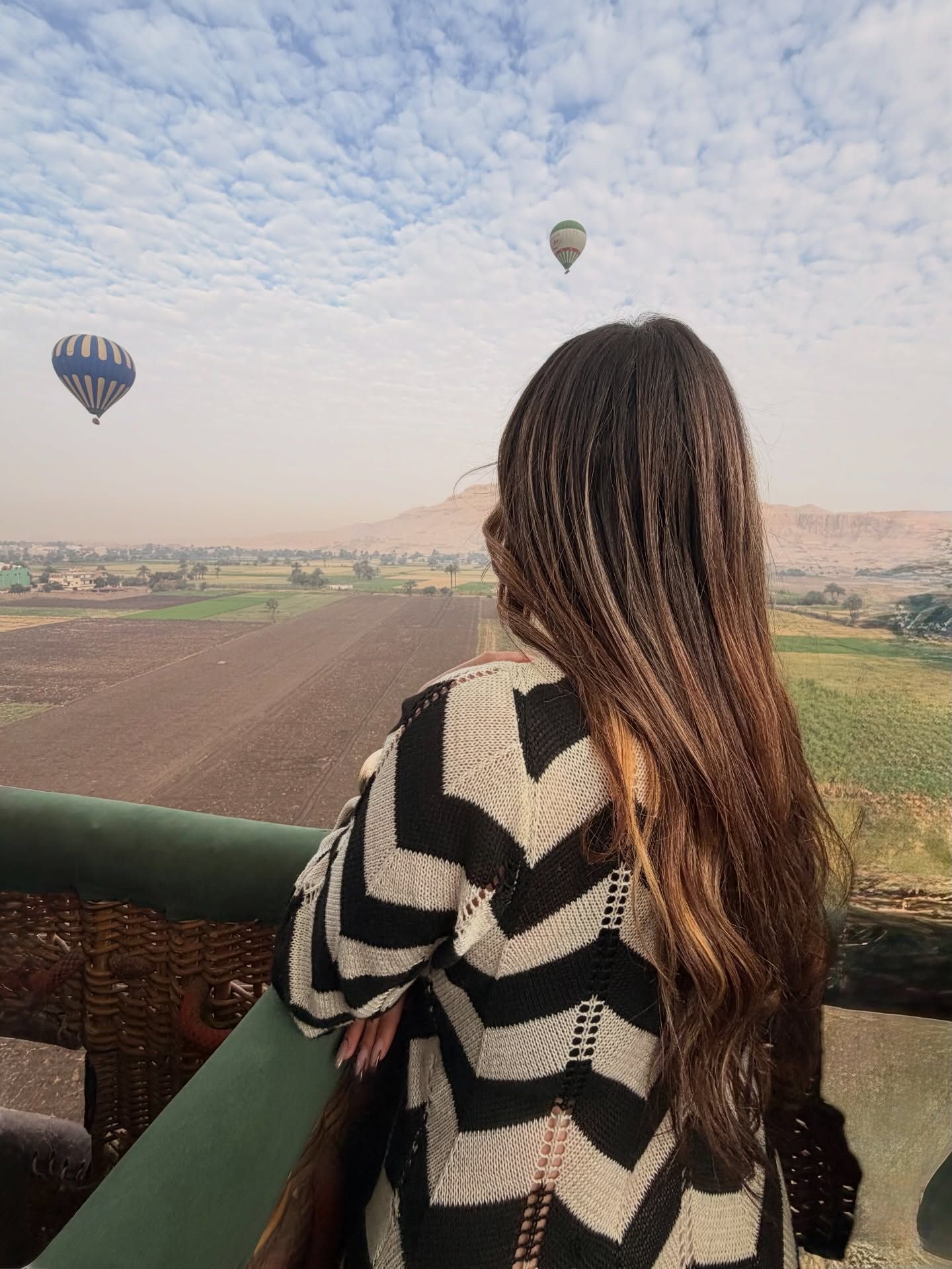 Peaceful sunrise above Luxor from a hot air balloon