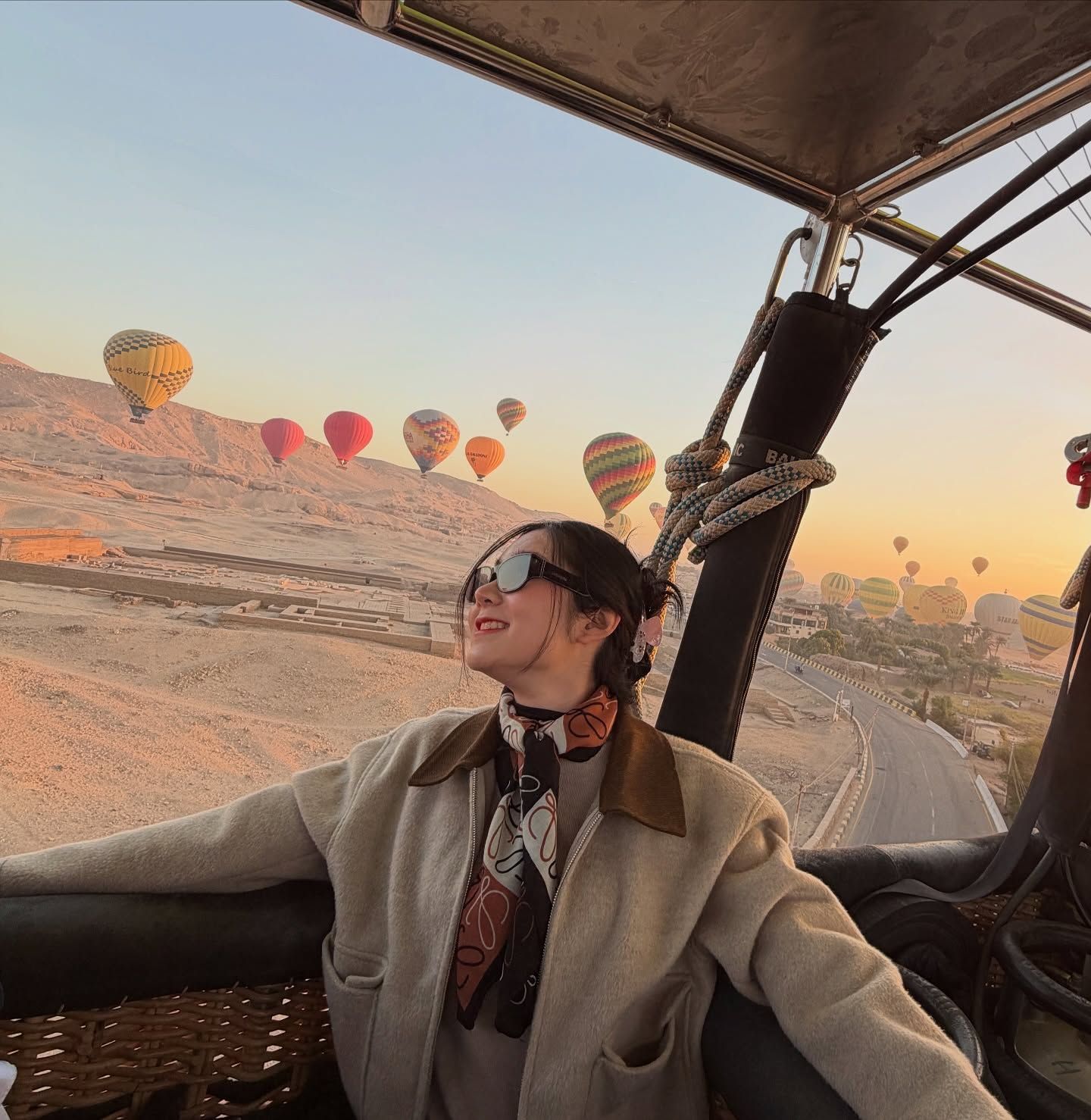 Hot air balloon floating above the Nile Valley