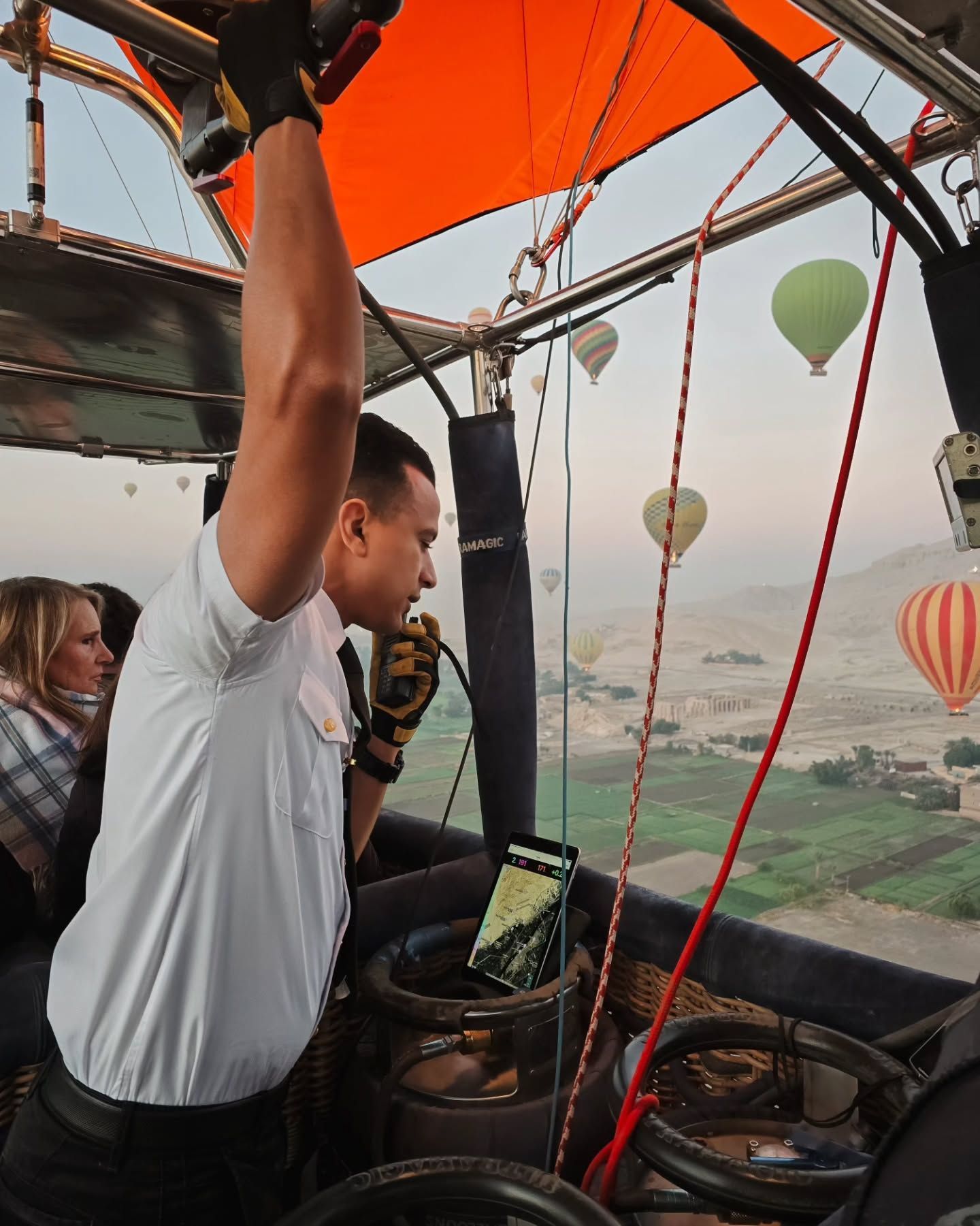 Sunrise aerial view of Luxor from a hot air balloon