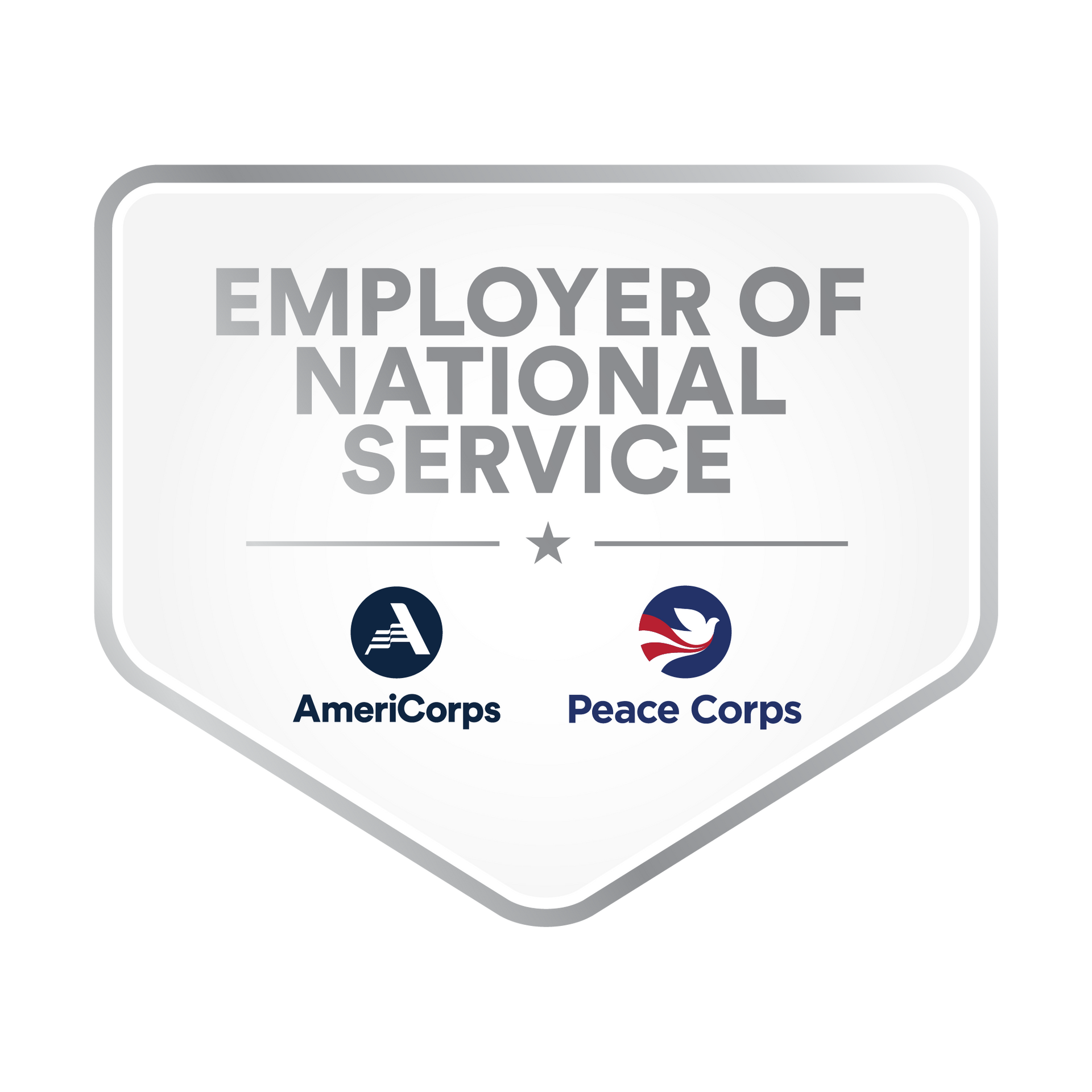 Employer of National Service badge with AmeriCorps and Peace Corps logos