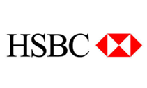 HSBC logo with black text and red hexagonal emblem on a white background