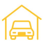 Yellow outline of a car inside a garage.