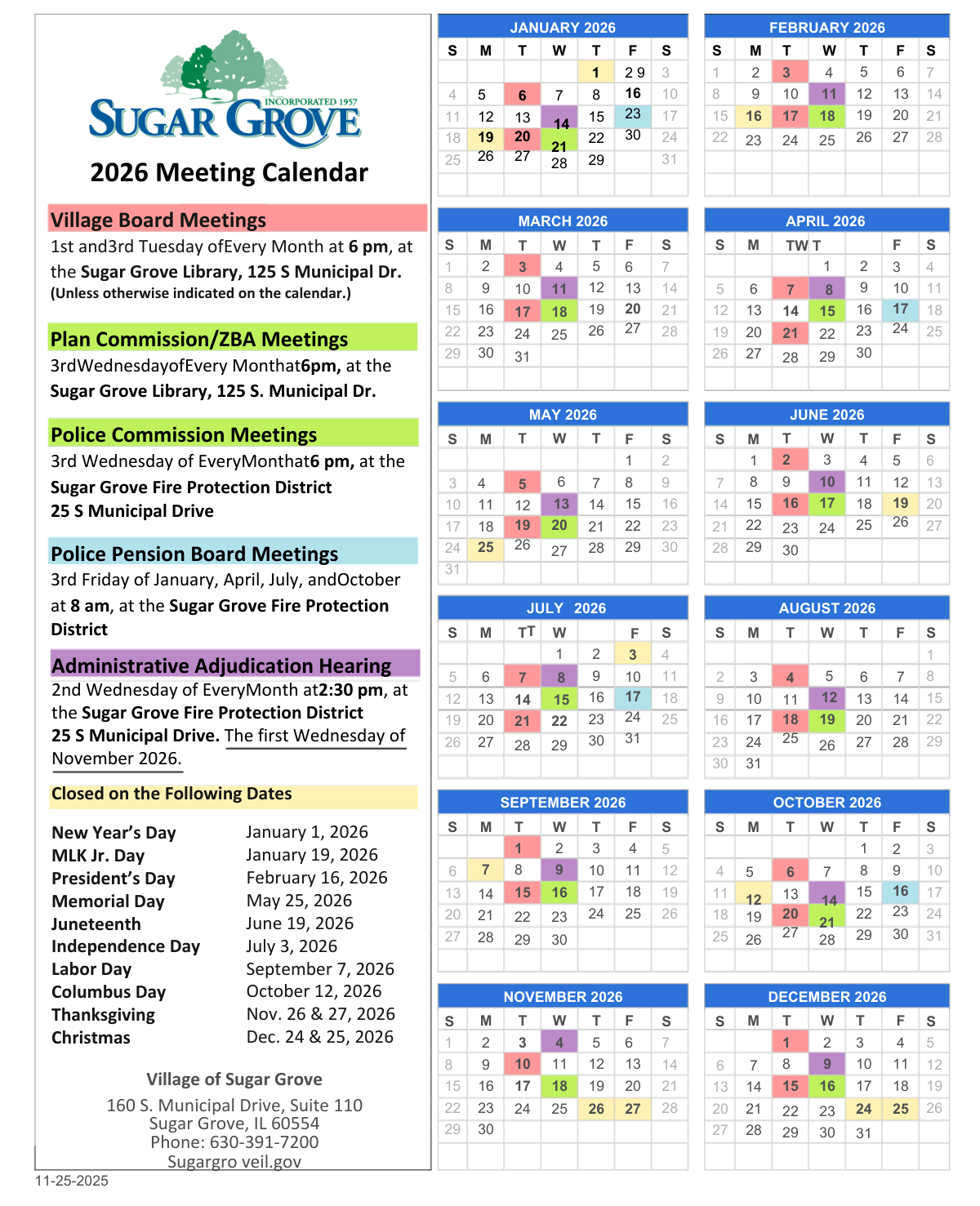Meeting Schedule 2026