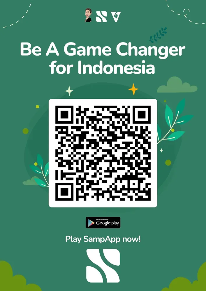 A qr code on a green background that says `` be a game changer for indonesia ''.