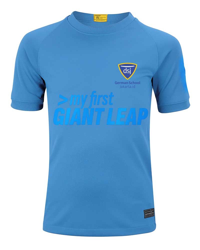 A blue shirt that says ' my first giant leap ' on it