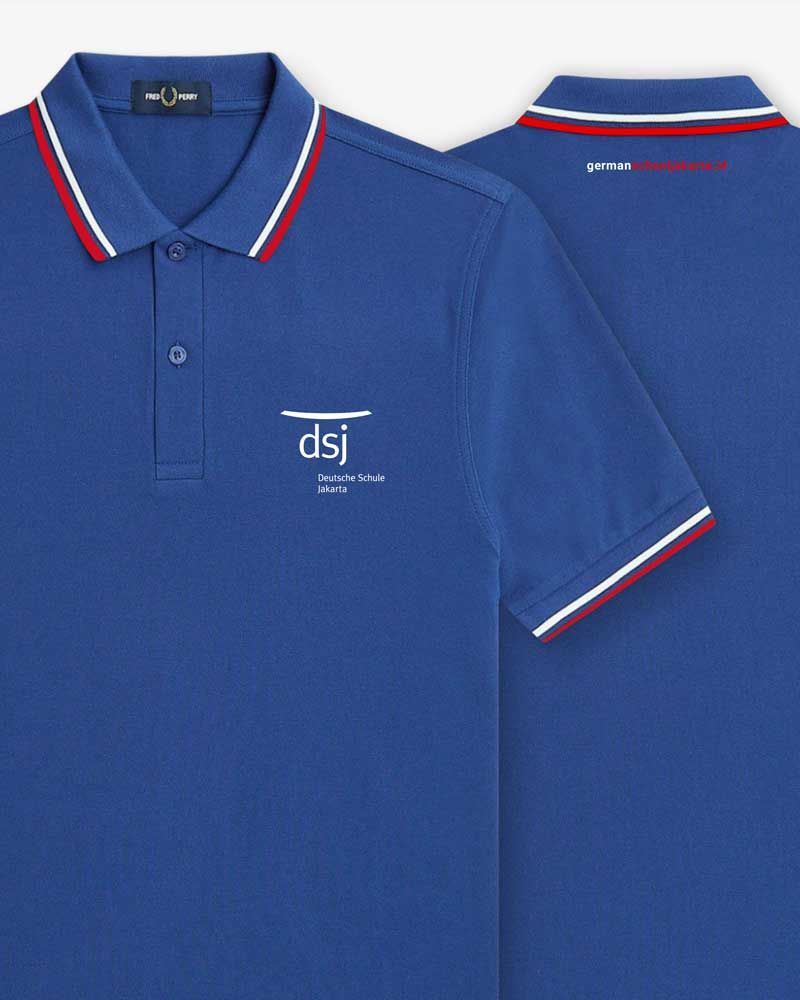 A blue polo shirt with the word dsi on it