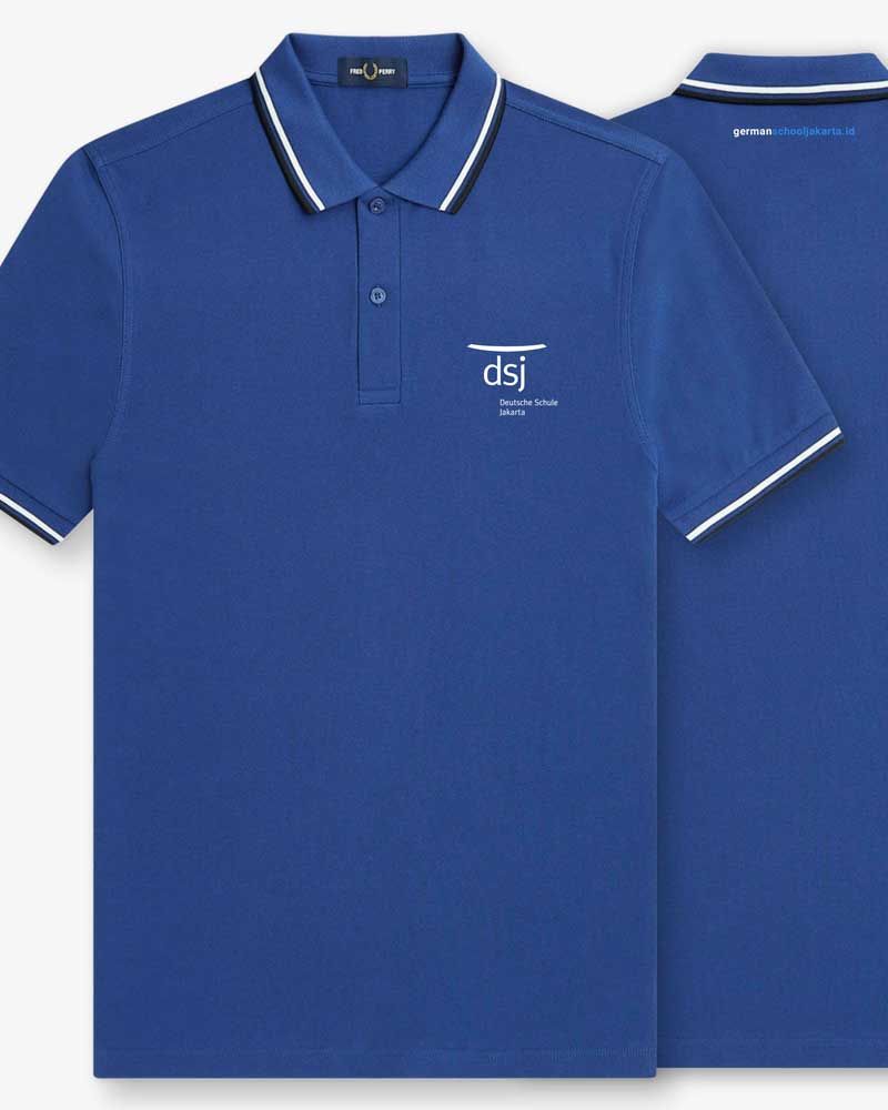 A blue polo shirt with the word dsi on it