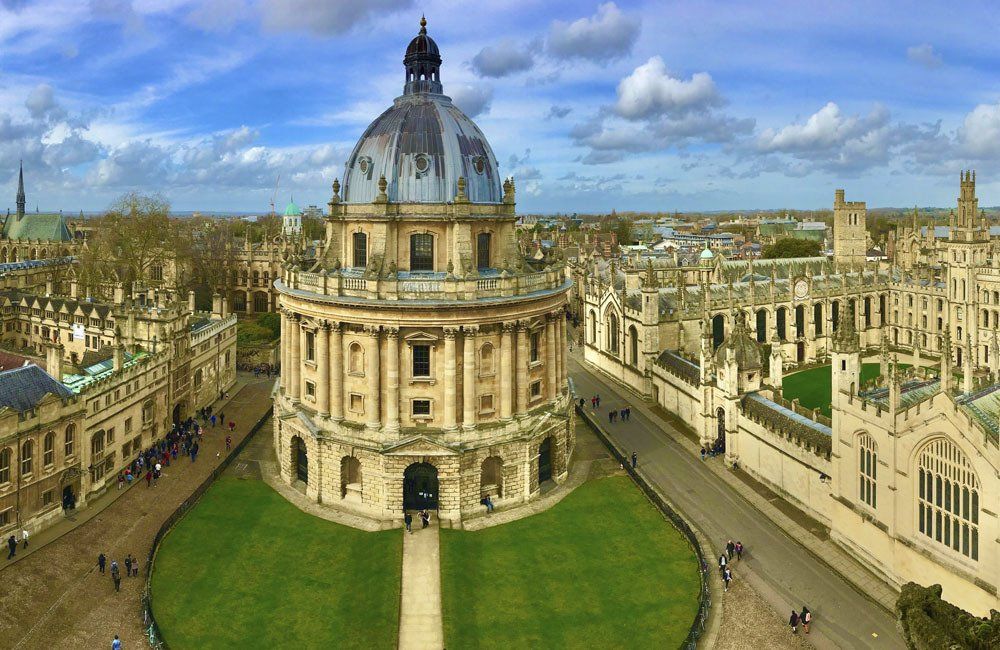 An aerial view of the university of oxford on a sunny day.